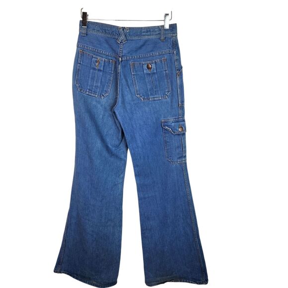 Vintage L'AVION Jeans Womens 31 Long Medium Blue Cargo Flare Hong Kong 28"‎ - Picture 2 of 15